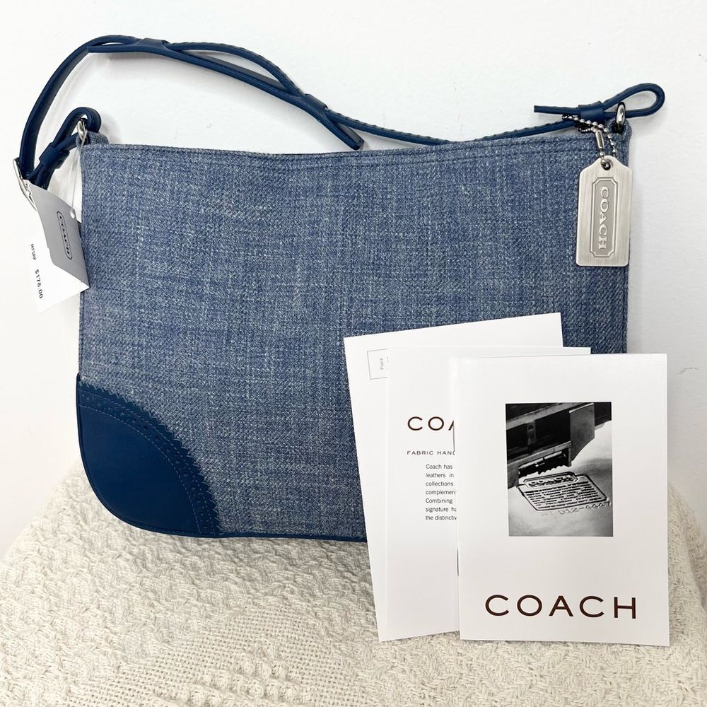 Y2K Vintage Coach Girlie Herringbone Perforated Hobo 8146 Navy Denim Mini Bag